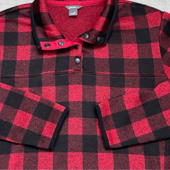 Eddie Bauer Women’s Buffalo Plaid Pullover Sweater Jacket Size Medium Cabincore - Picture 2 of 13